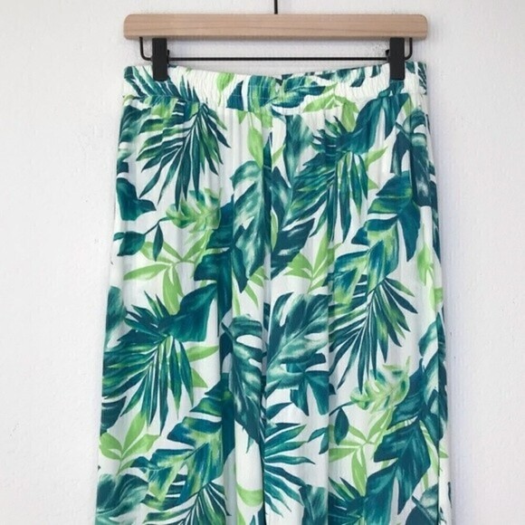 Mustard Seed Tropical Foliage High Waist Straight Leg Pull On Summer Beach Pants - Picture 4 of 11